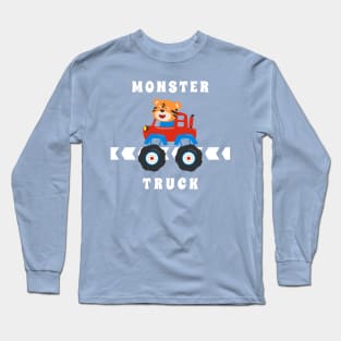 Cartoon vector of monster truck with little animal driver. Long Sleeve T-Shirt